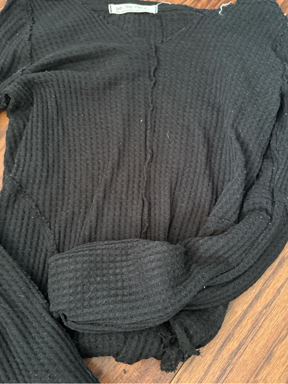 We The Free Black Waffle-Knit Long Sleeve Top